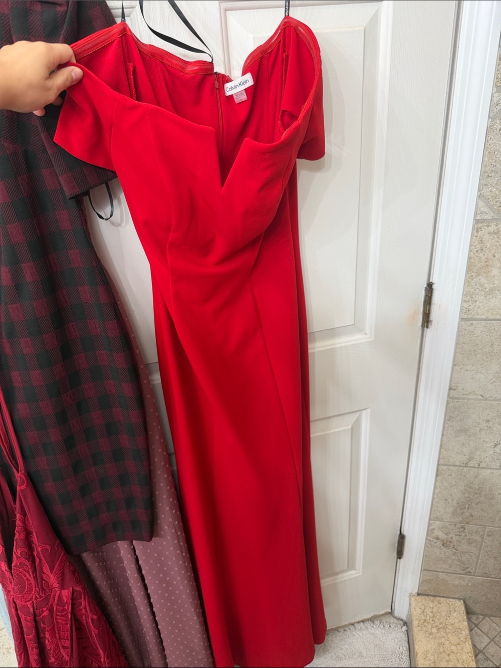 Calvin Klein Red Off-Shoulder Gown